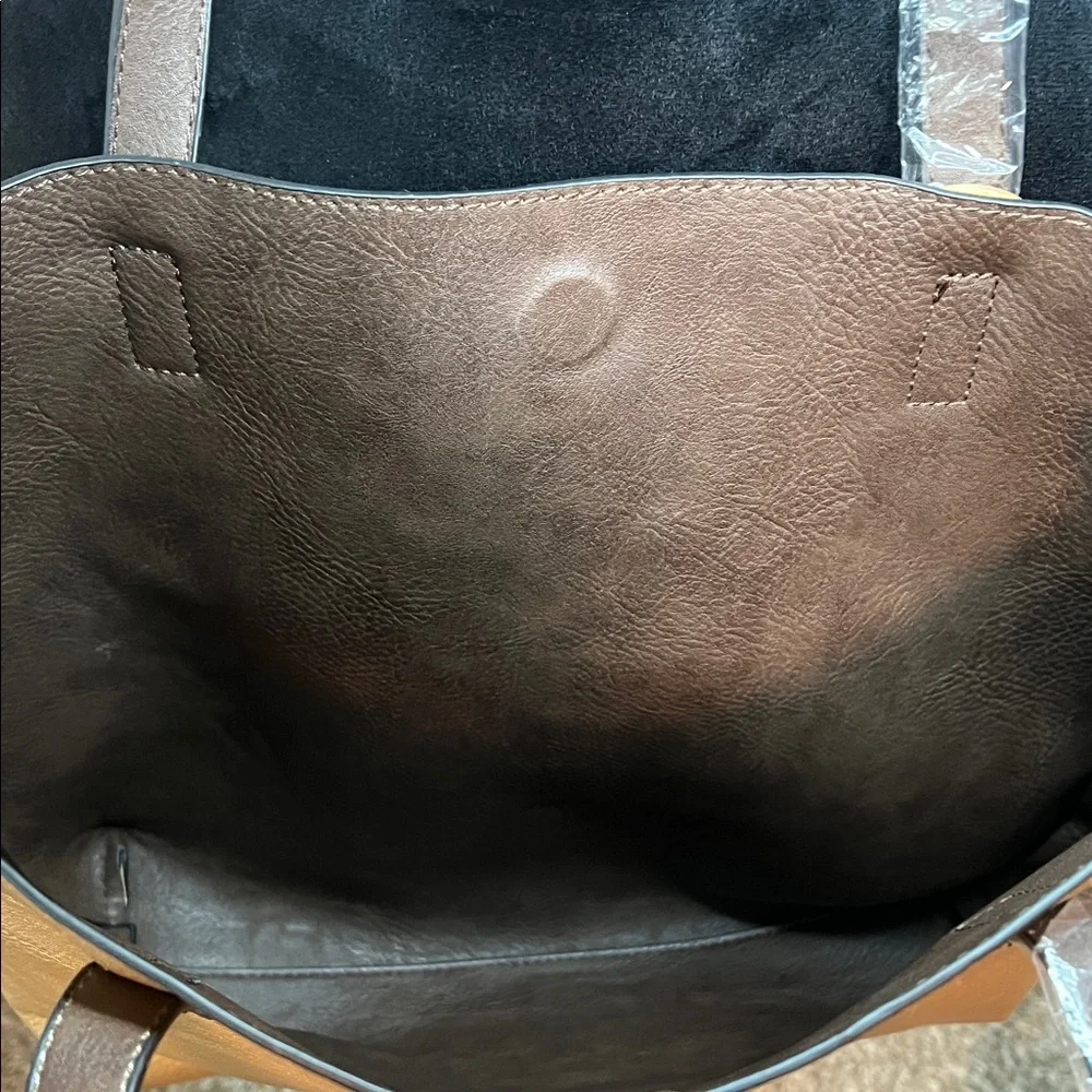 K. Carroll Chic Gold & Brown Reversible Tote Bag Bow & Pouch RFID NWT - Picture 7 of 7